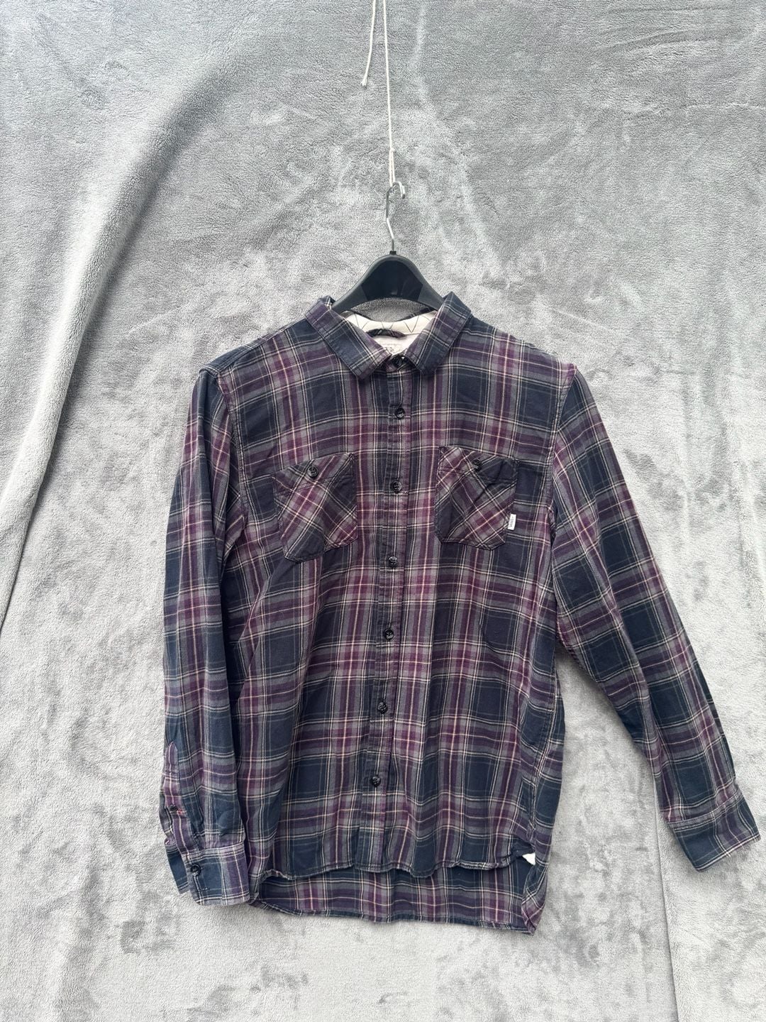 Vans Off The Wall Purple and Grey Plaid Flannel Long Sleeve Shirt 2