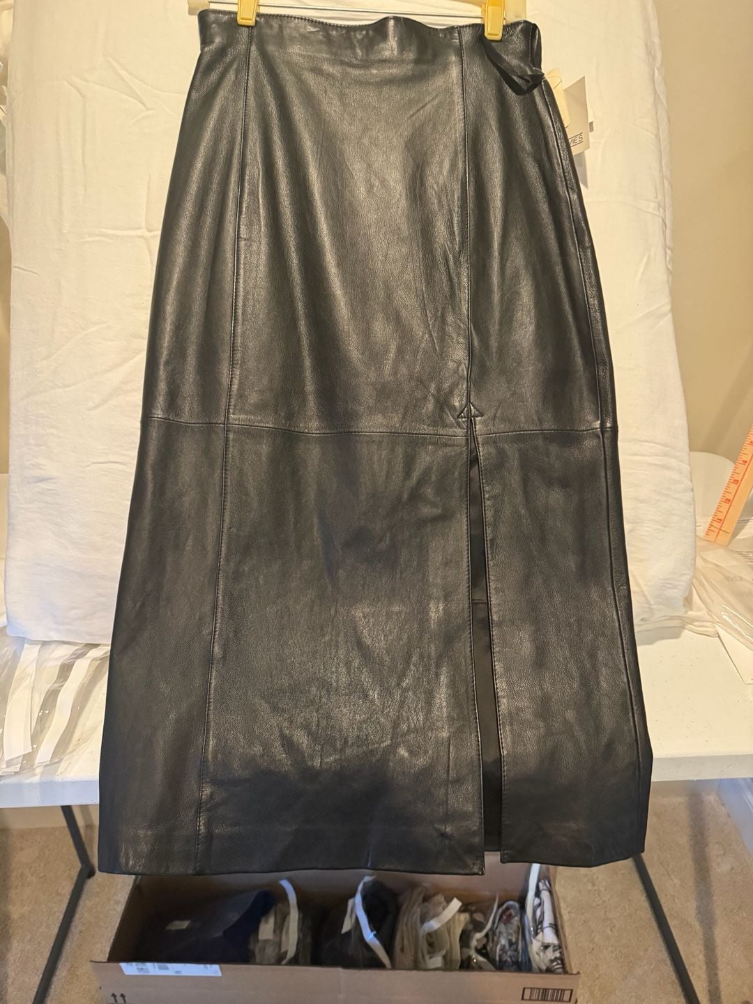 Evan Davies 100% Genuine Leather Front Slit Midi Skirt 7