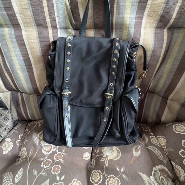 Michael Kors Leila Small Flap Studded Nylon Backpack