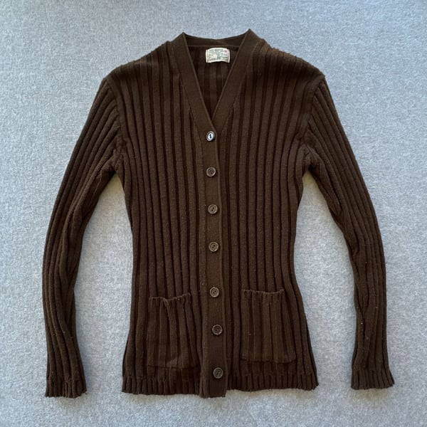 Vintage Sears JR Bazaar Brown Ribbed Cardigan Sweater Made in Korea Size Medium