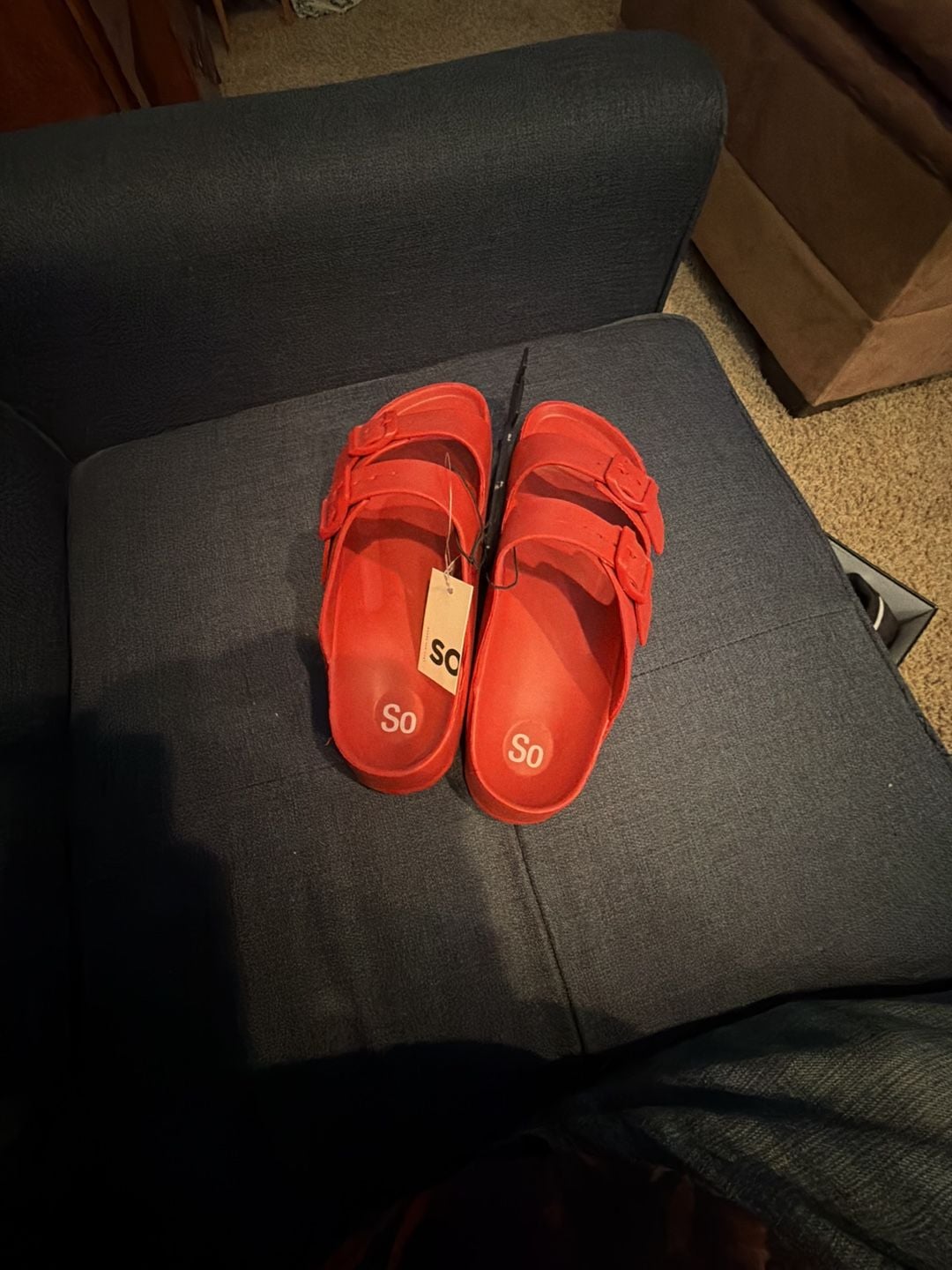 SO Passionfruit Red Women's Double-Strap EVA Slide Sandals 5
