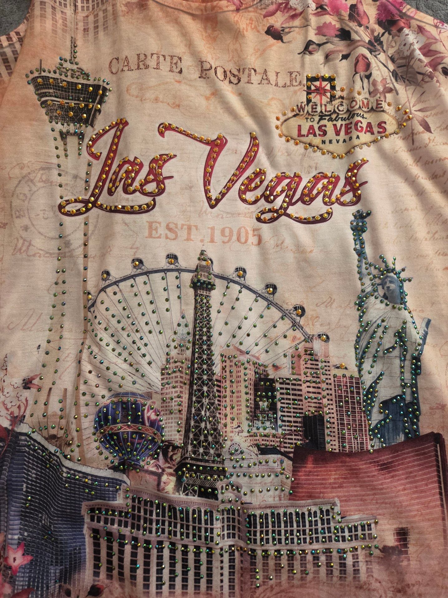 Y2k bedazzled Banana Expression Las Vegas Skyline Rhinestone Graphic Tank Top 4