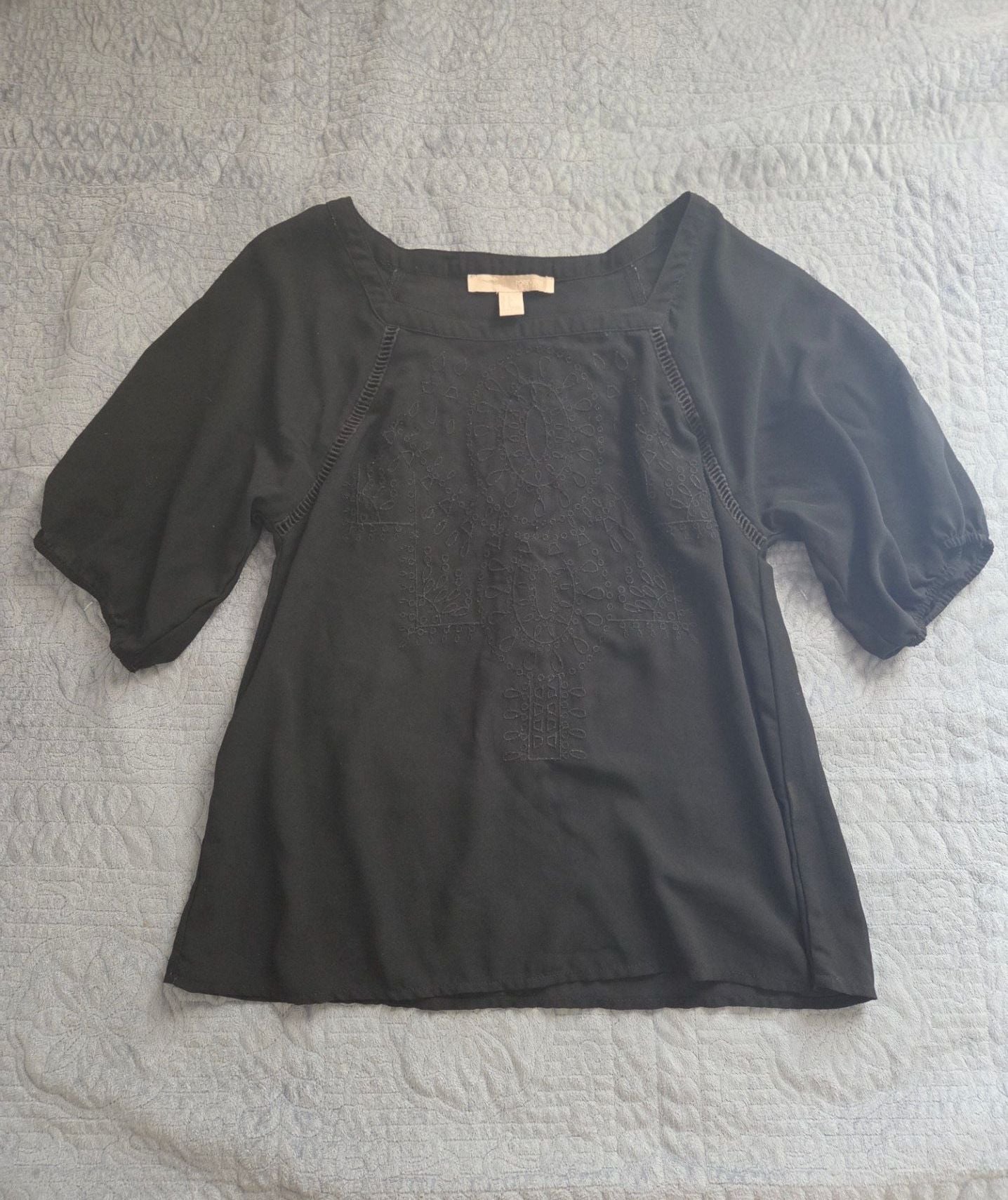 Forever 21 Contemporary Black Embroidered Boho Peasant Blouse 2