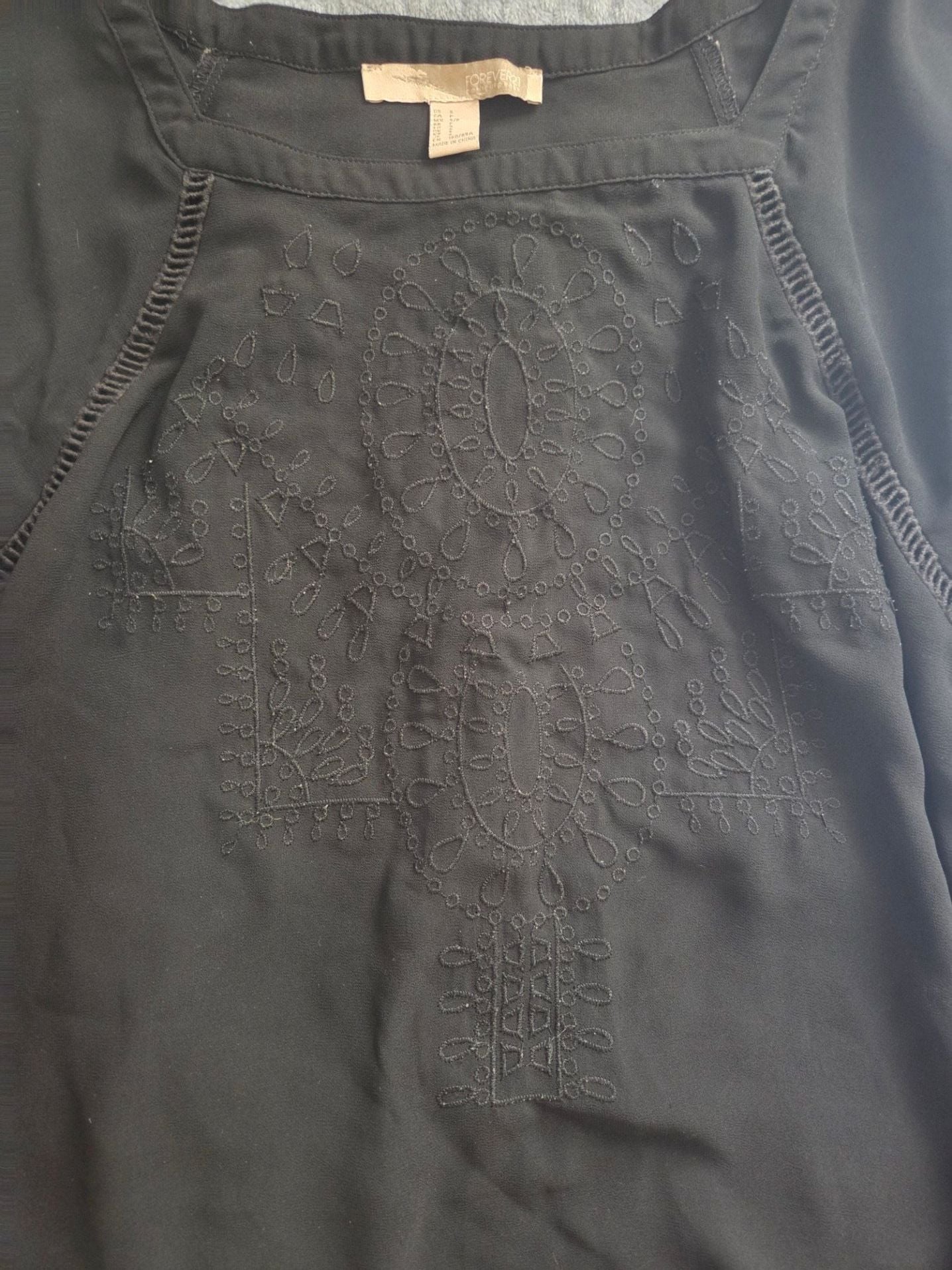 Forever 21 Contemporary Black Embroidered Boho Peasant Blouse 4