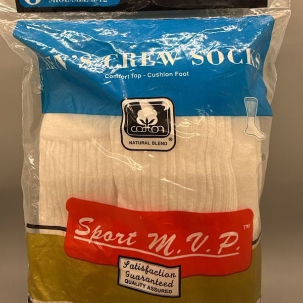  MVP Sport Mens Cotton Blend Crew Socks Deadstock 5 Pair OPEN MISSING 1 USA Vtg