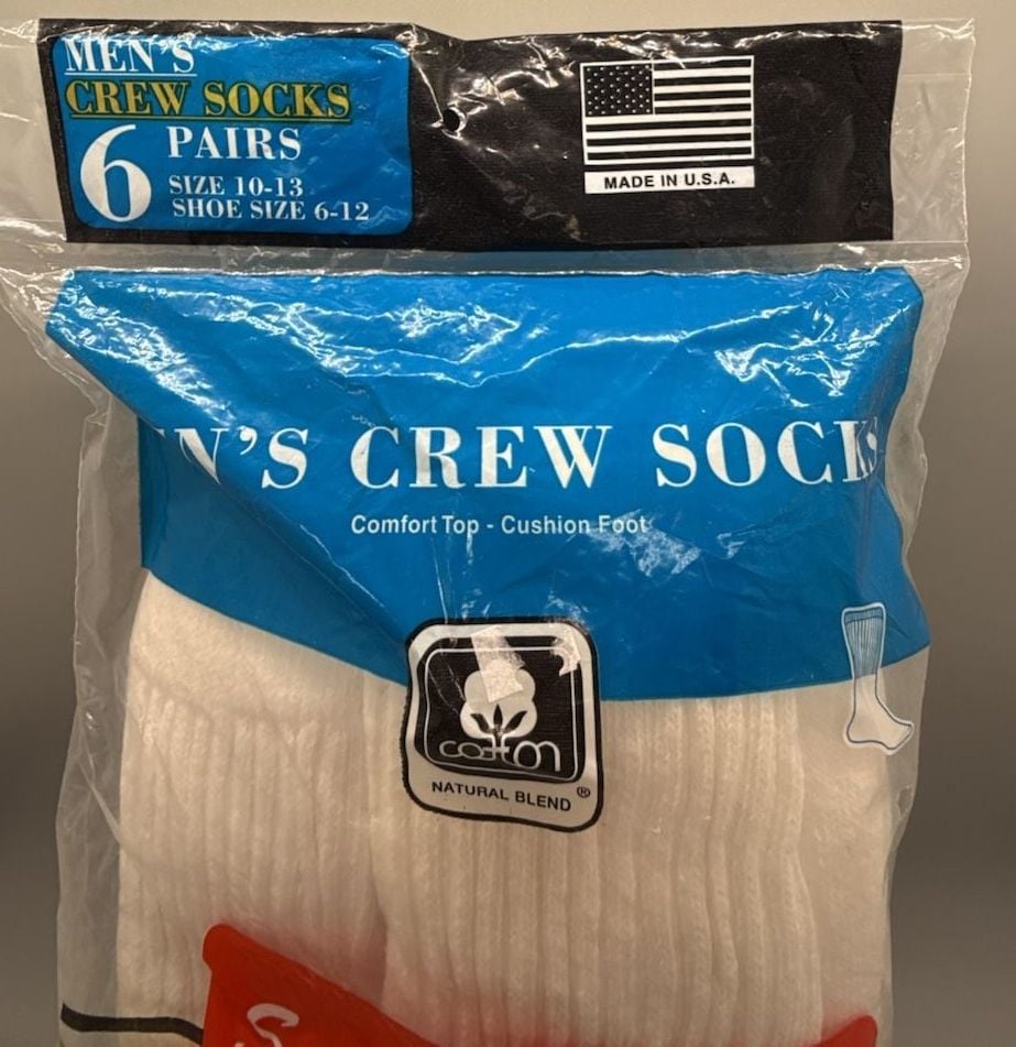 MVP Sport Mens Cotton Blend Crew Socks Deadstock 5 Pair OPEN MISSING 1 USA Vtg 3