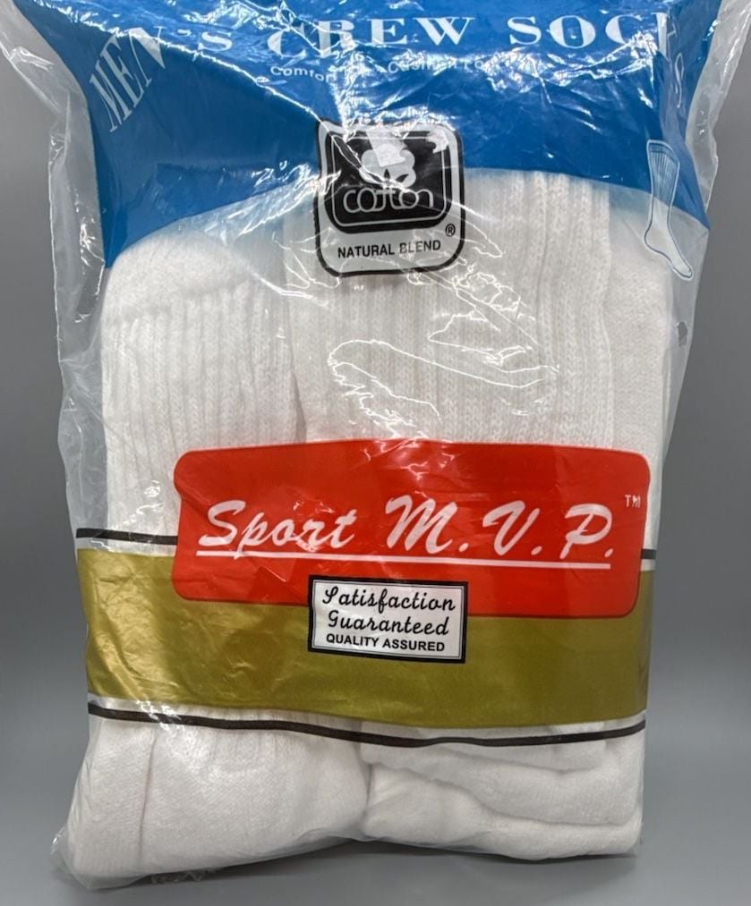MVP Sport Mens Cotton Blend Crew Socks Deadstock 5 Pair OPEN MISSING 1 USA Vtg 4