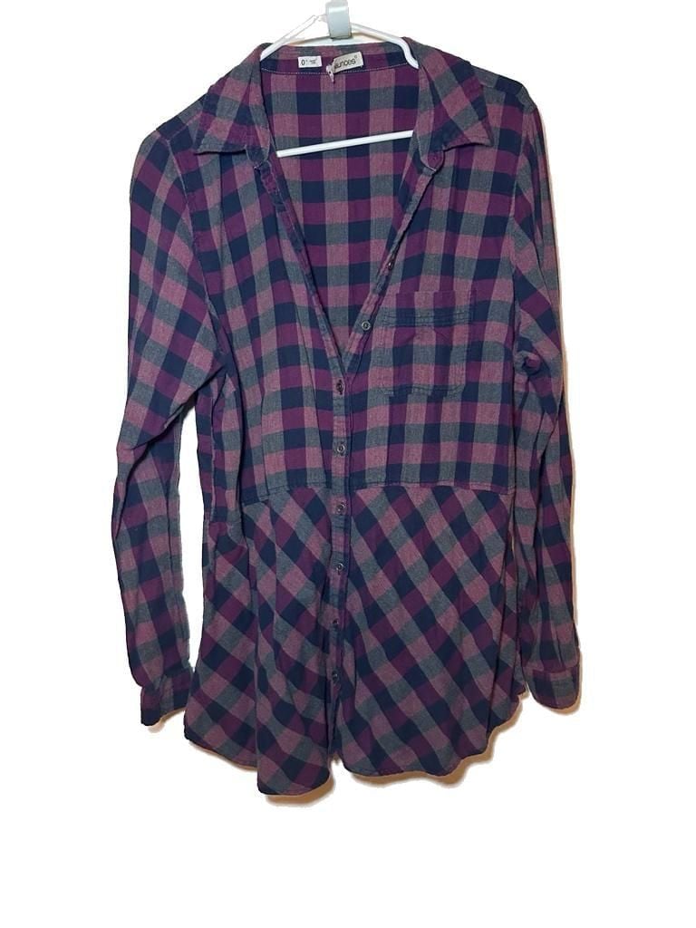 Maurices Women's Purple and Gray Buffalo Plaid Flannel Peplum Tunic Shirt 2