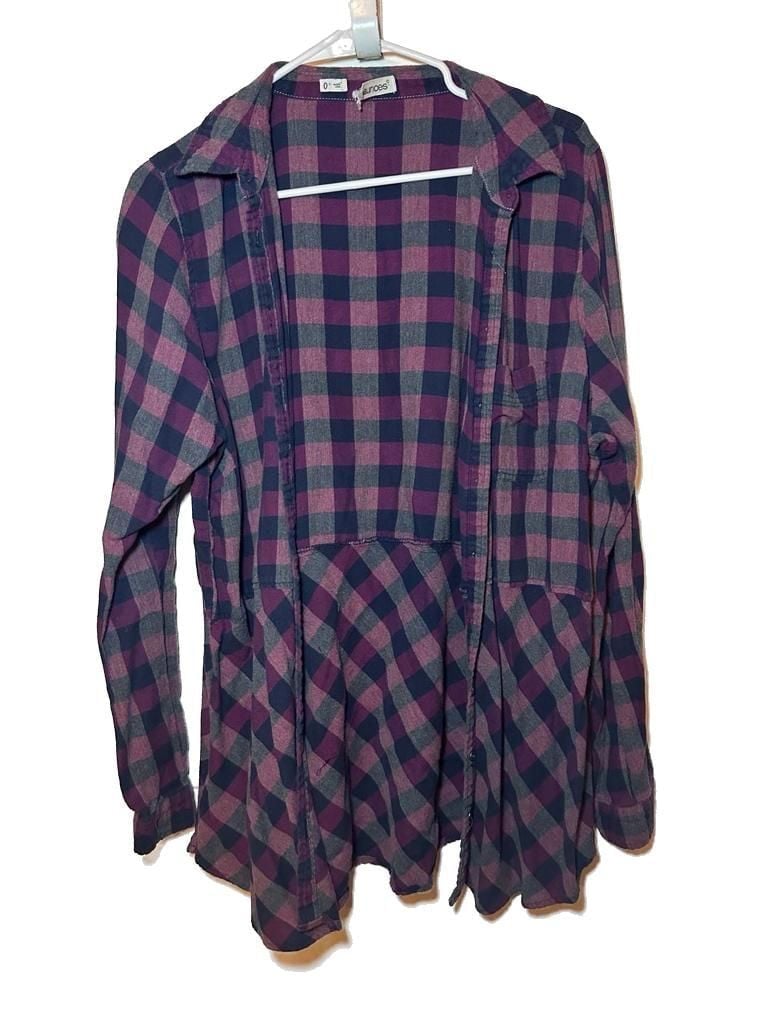Maurices Women's Purple and Gray Buffalo Plaid Flannel Peplum Tunic Shirt 3
