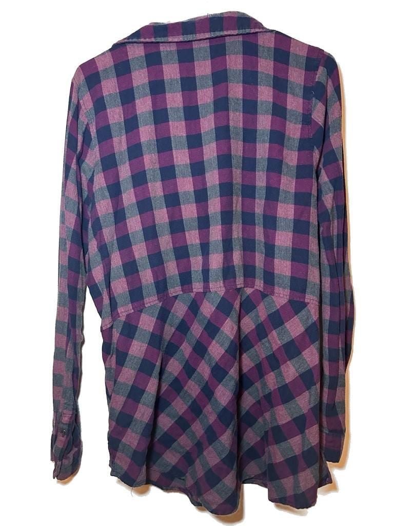 Maurices Women's Purple and Gray Buffalo Plaid Flannel Peplum Tunic Shirt 4