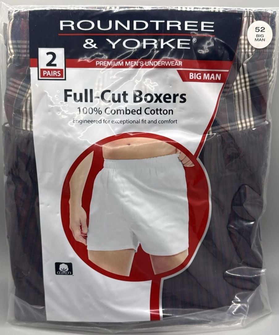 Roundtree & Yorke Big Man 2 Pack Full Cut Boxers Sz 52 100% Combed Cotton Plaid 1