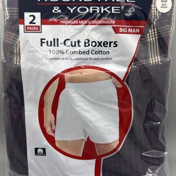 Roundtree & Yorke Big Man 2 Pack Full Cut Boxers Sz 52 100% Combed Cotton Plaid