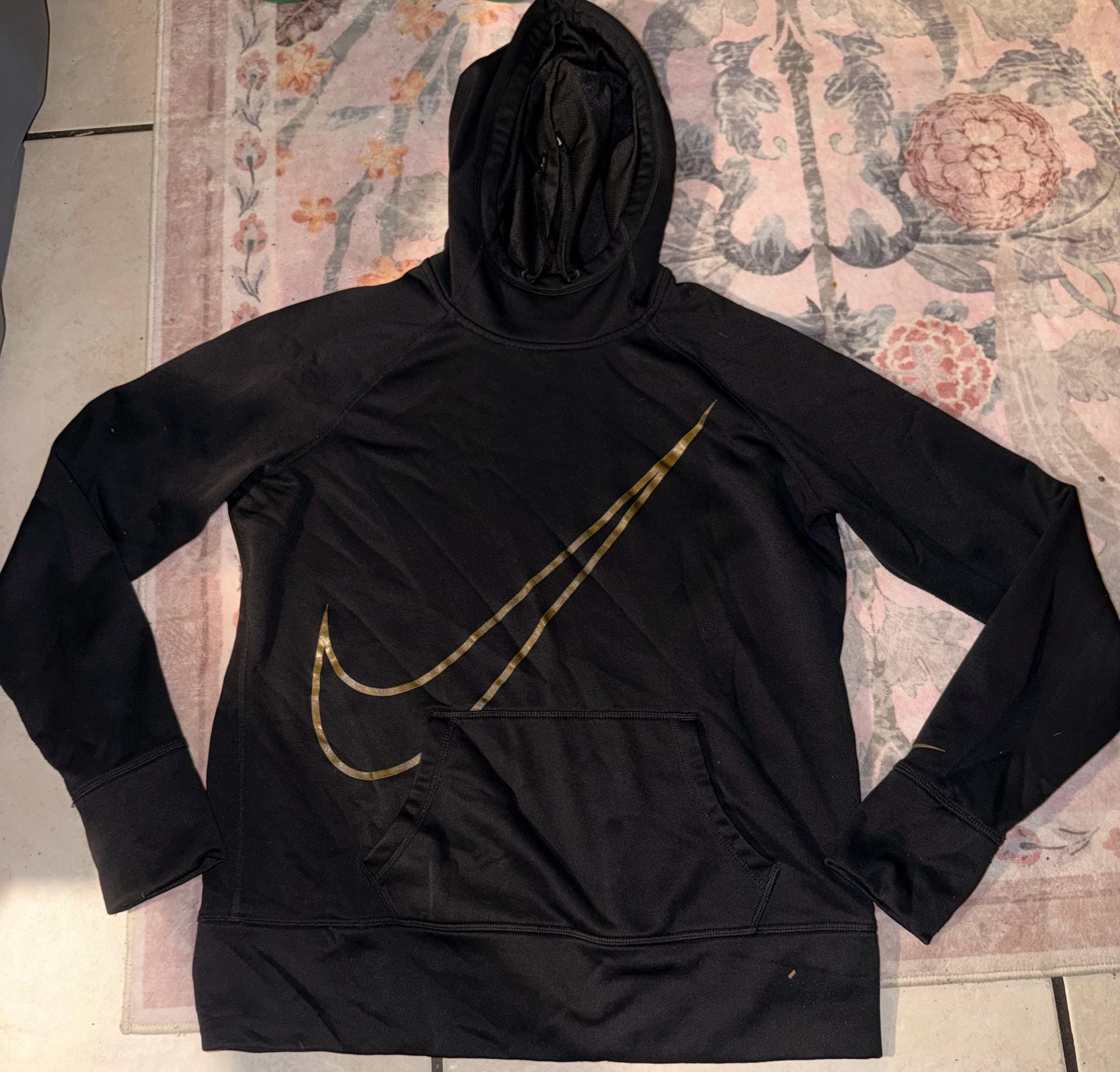 Nike Therma-FIT Black and Gold Swoosh Performance Hoodie with Thumbholes 3