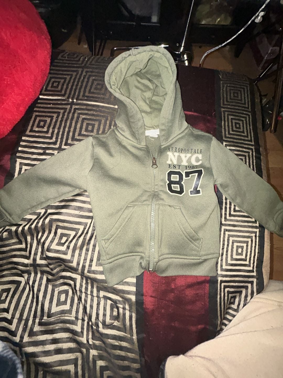 Aeropostale NYC 87 Olive Green Baby Zip-Up Hoodie 2
