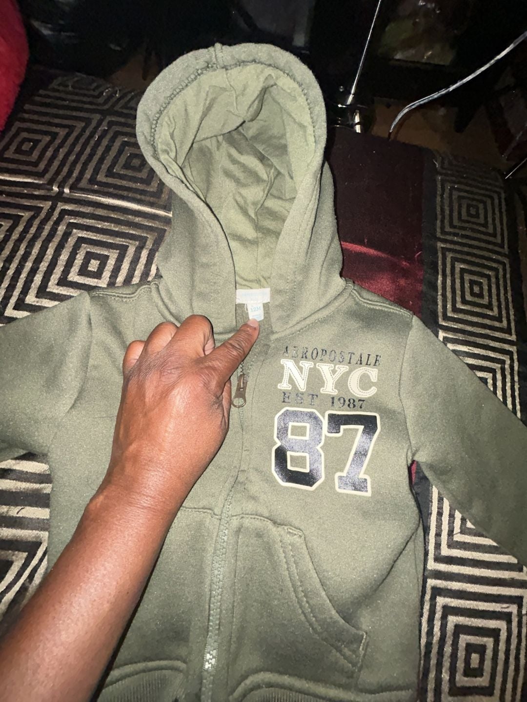 Aeropostale NYC 87 Olive Green Baby Zip-Up Hoodie 3