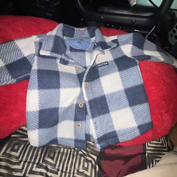 Nautica Baby Boys Blue and White Buffalo Plaid Fleece Button-Up Jacket
