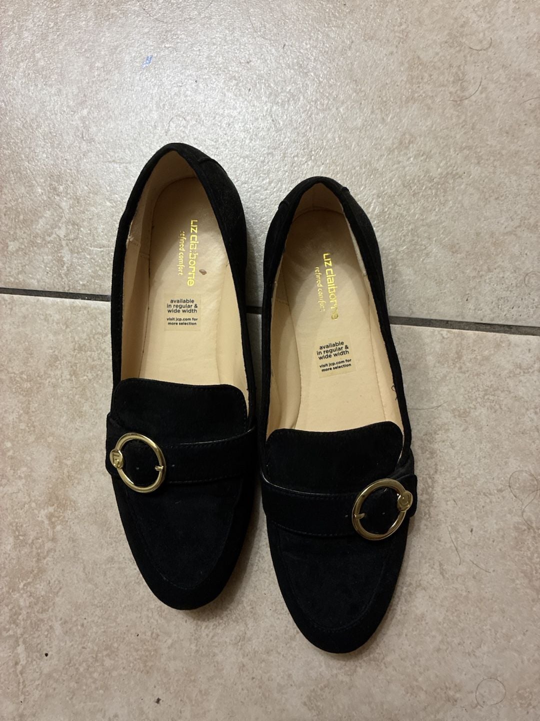 Liz Claiborne Remy Black Suede Gold Buckle Loafers 2