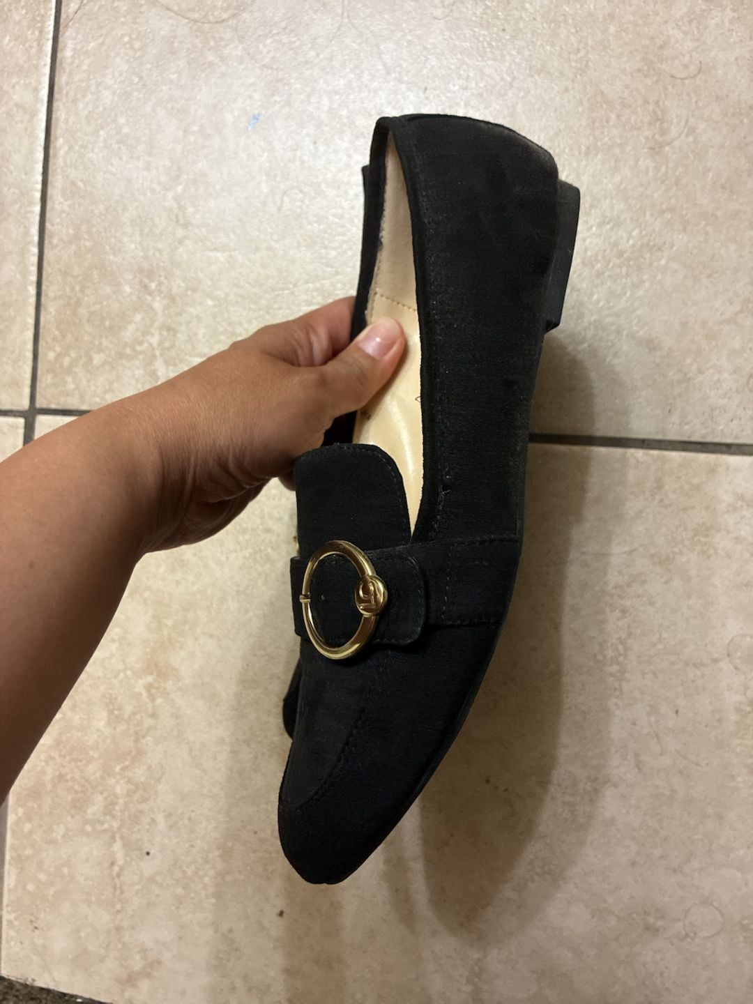 Liz Claiborne Remy Black Suede Gold Buckle Loafers 3