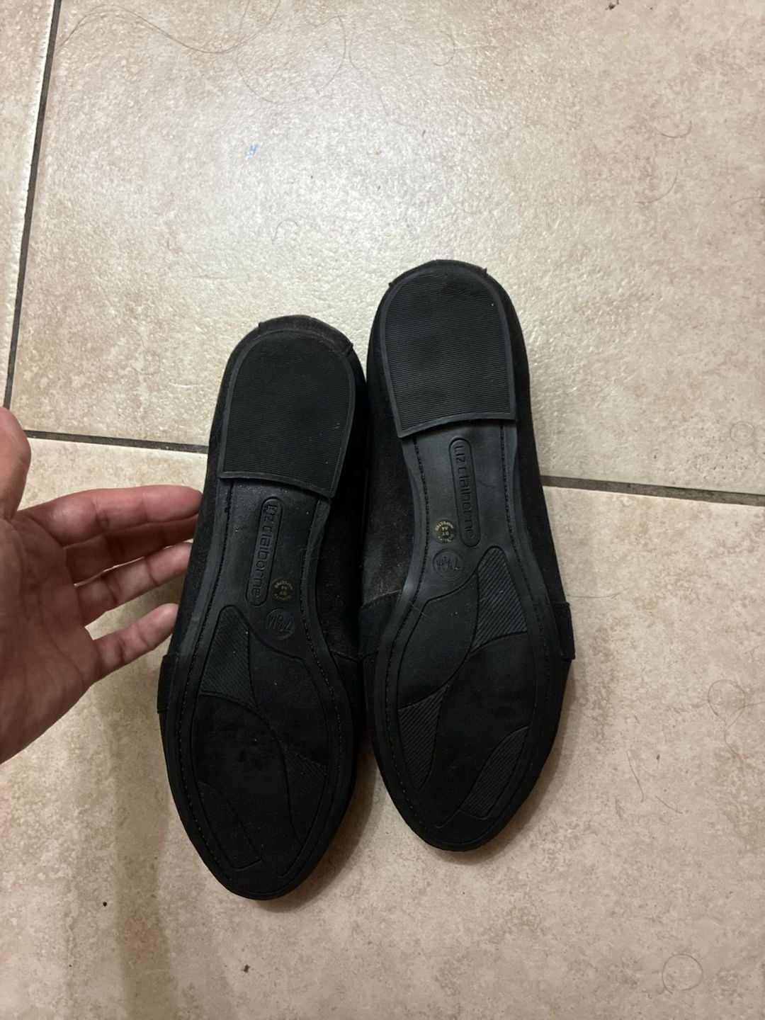 Liz Claiborne Remy Black Suede Gold Buckle Loafers 4