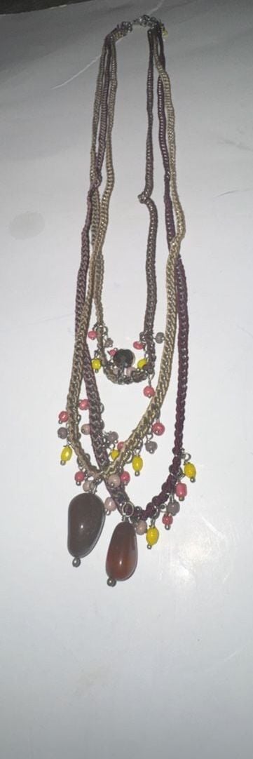 Bohemian Multi-Strand Beaded Tassel Necklace with Earthy Tones and Stone Accents 2