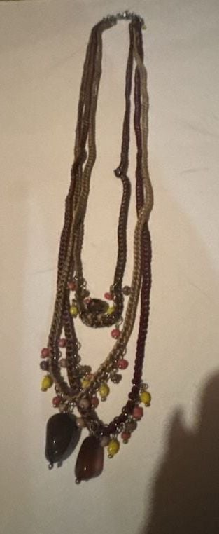 Bohemian Multi-Strand Beaded Tassel Necklace with Earthy Tones and Stone Accents 3