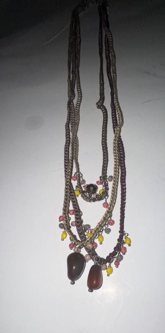 Bohemian Multi-Strand Beaded Tassel Necklace with Earthy Tones and Stone Accents 4