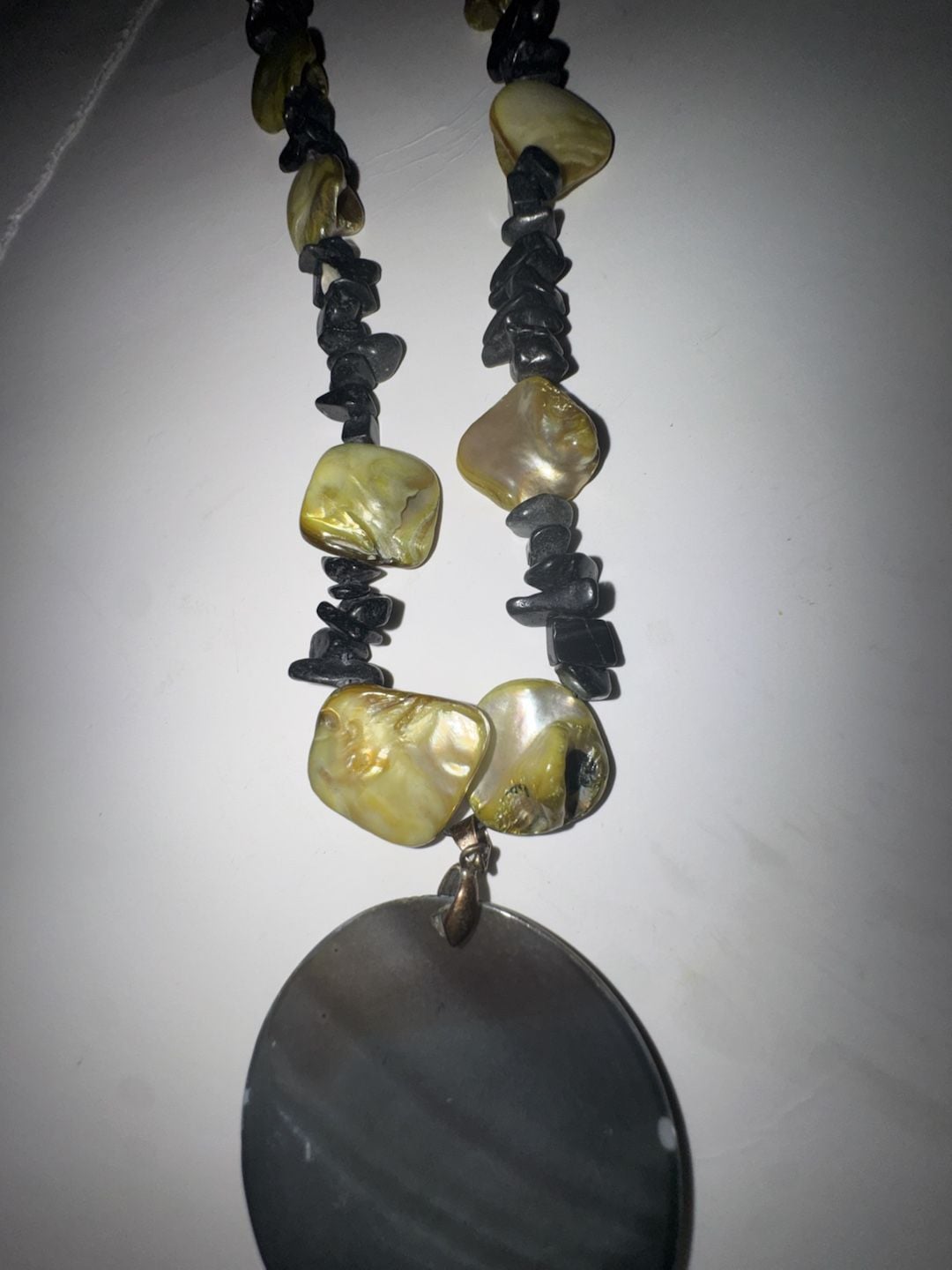 Large Circular Buffalo Horn Statement Necklace with Mother of Pearl and Stone Beads 5