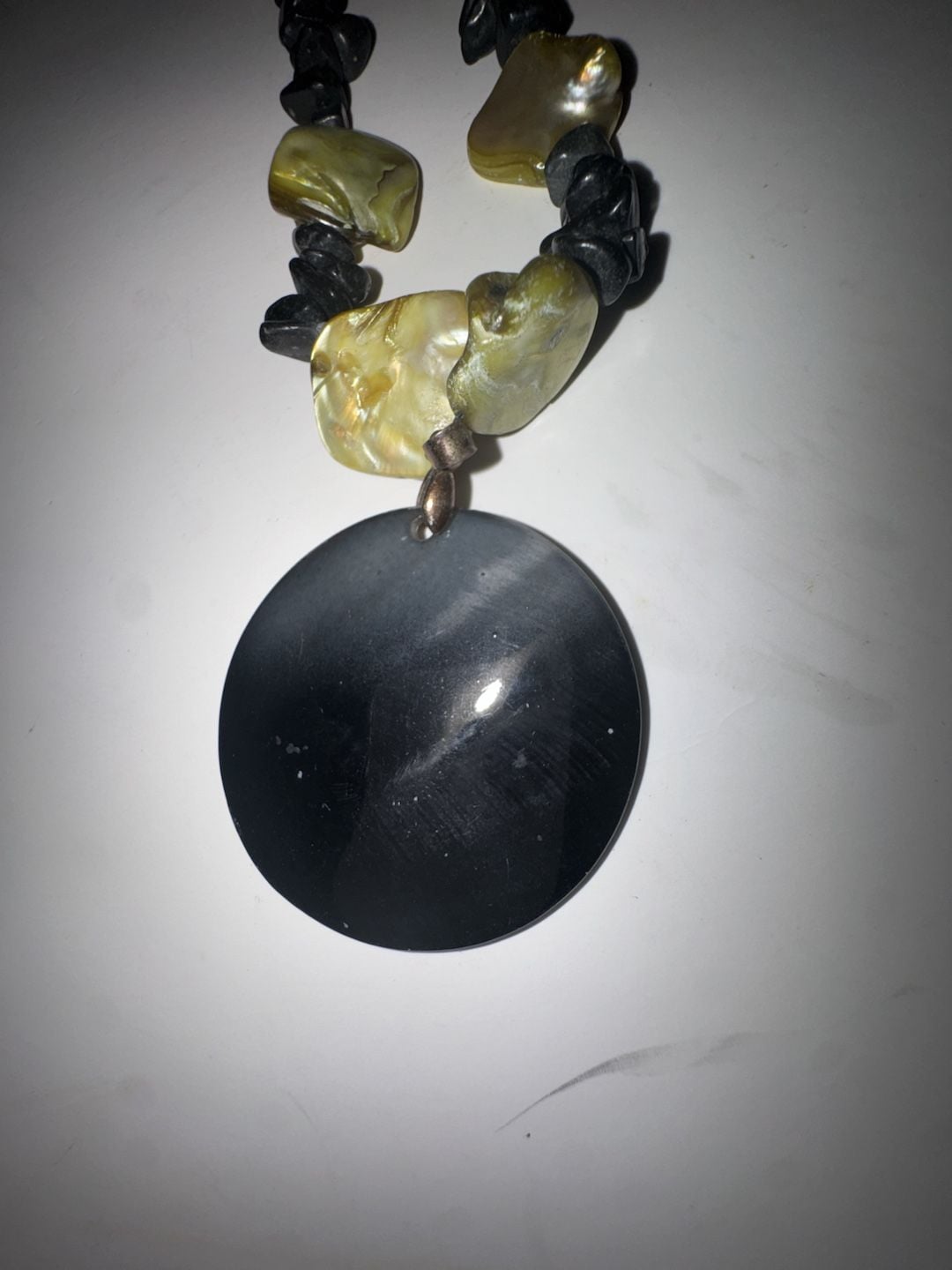 Large Circular Buffalo Horn Statement Necklace with Mother of Pearl and Stone Beads 6