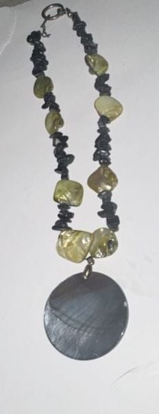 Large Circular Buffalo Horn Statement Necklace with Mother of Pearl and Stone Beads 3