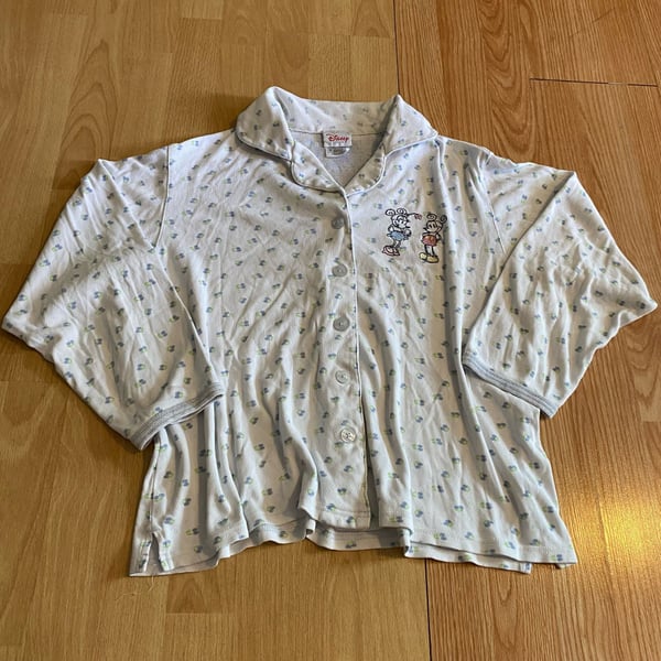 Vintage Disney Store Mickey and Minnie Mouse Embroidered Pointelle Pajama Top
