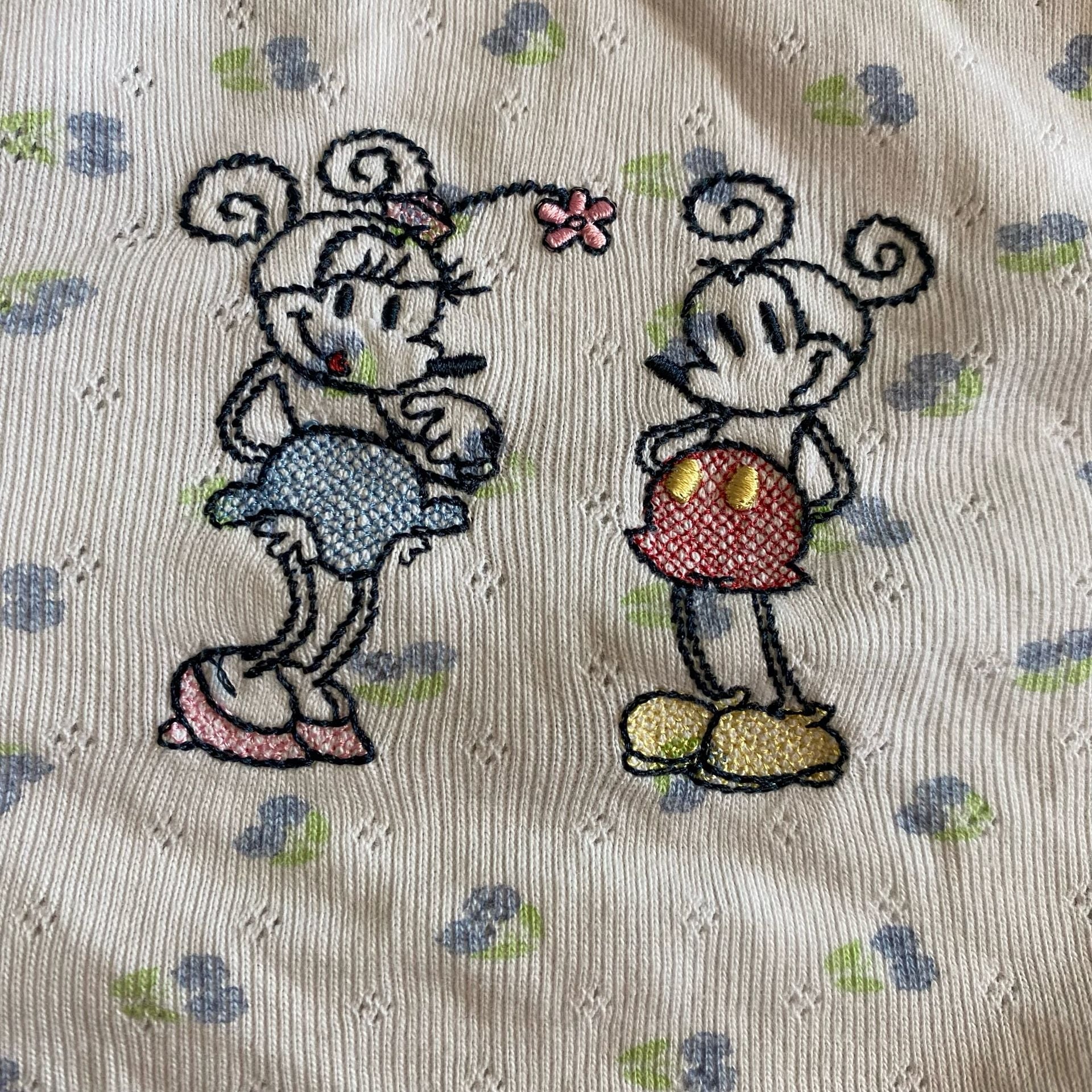 Vintage Disney Store Mickey and Minnie Mouse Embroidered Pointelle Pajama Top 2