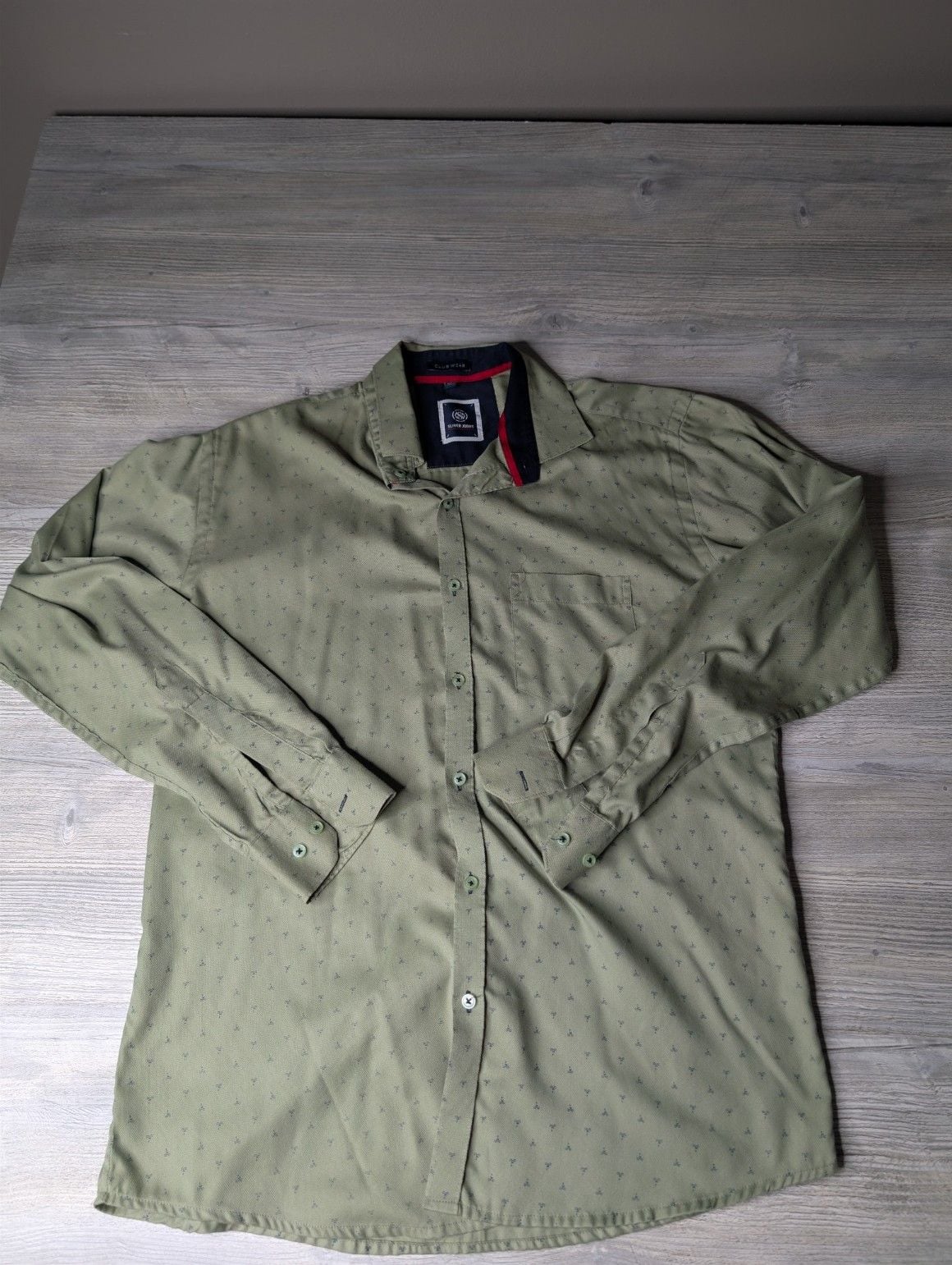 Sliver Jobbs Club Wear Olive Green Geometric Print Long Sleeve Button Down Shirt 2