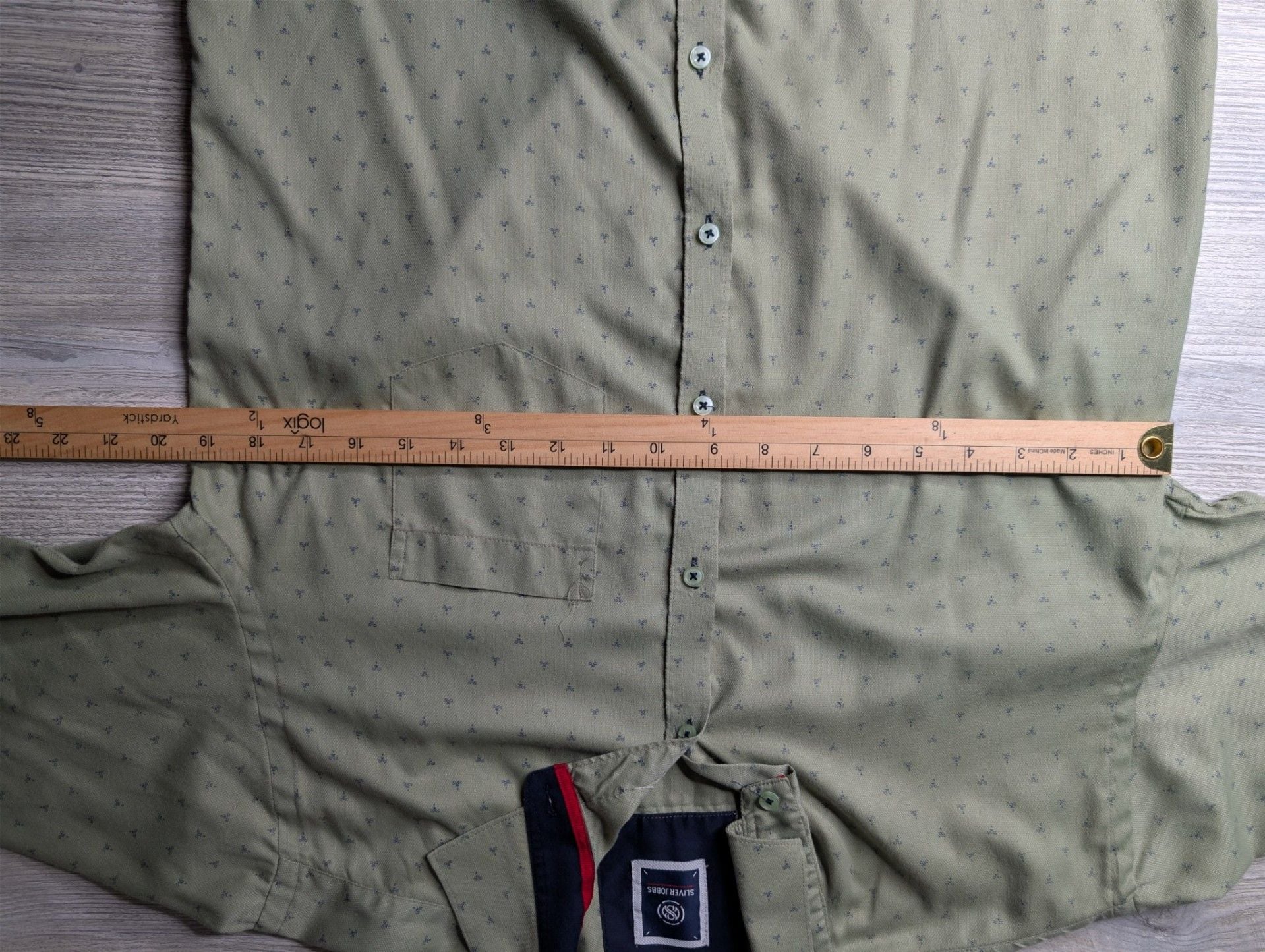 Sliver Jobbs Club Wear Olive Green Geometric Print Long Sleeve Button Down Shirt 6
