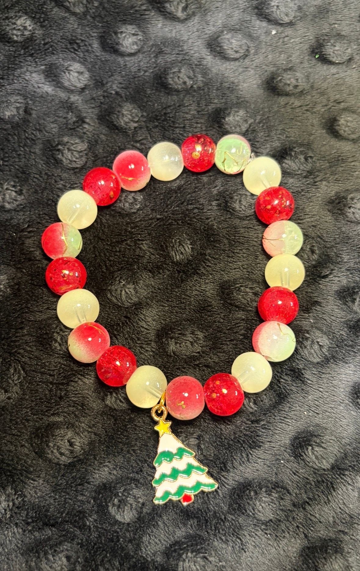 Handmade Christmas Beaded Stretch Bracelet with Enamel Christmas Tree Charm 2