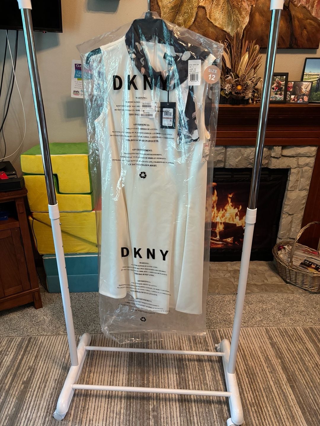 DKNY Sleeveless Fit and Flare Tie Neck Dress Iv/Blssm 4