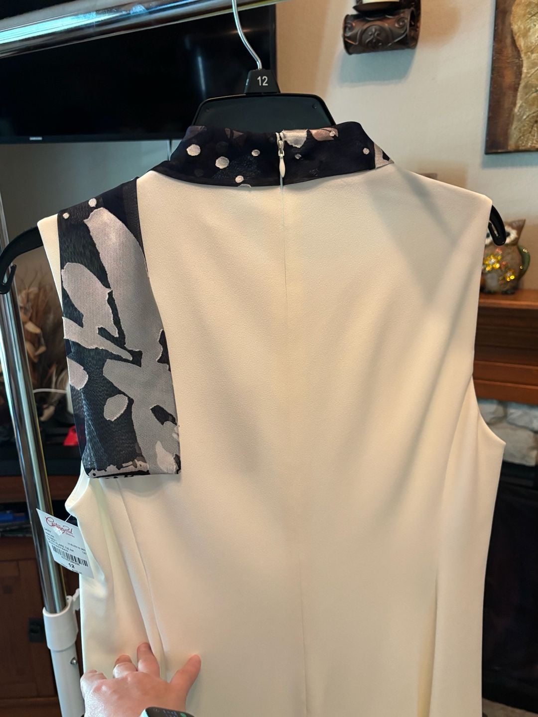 DKNY Sleeveless Fit and Flare Tie Neck Dress Iv/Blssm 7