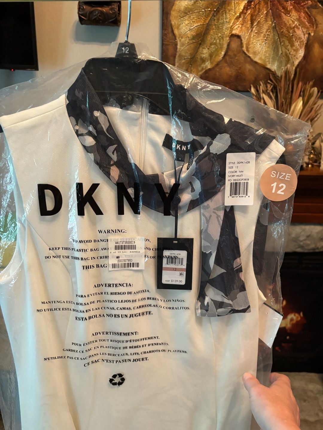 DKNY Sleeveless Fit and Flare Tie Neck Dress Iv/Blssm 15