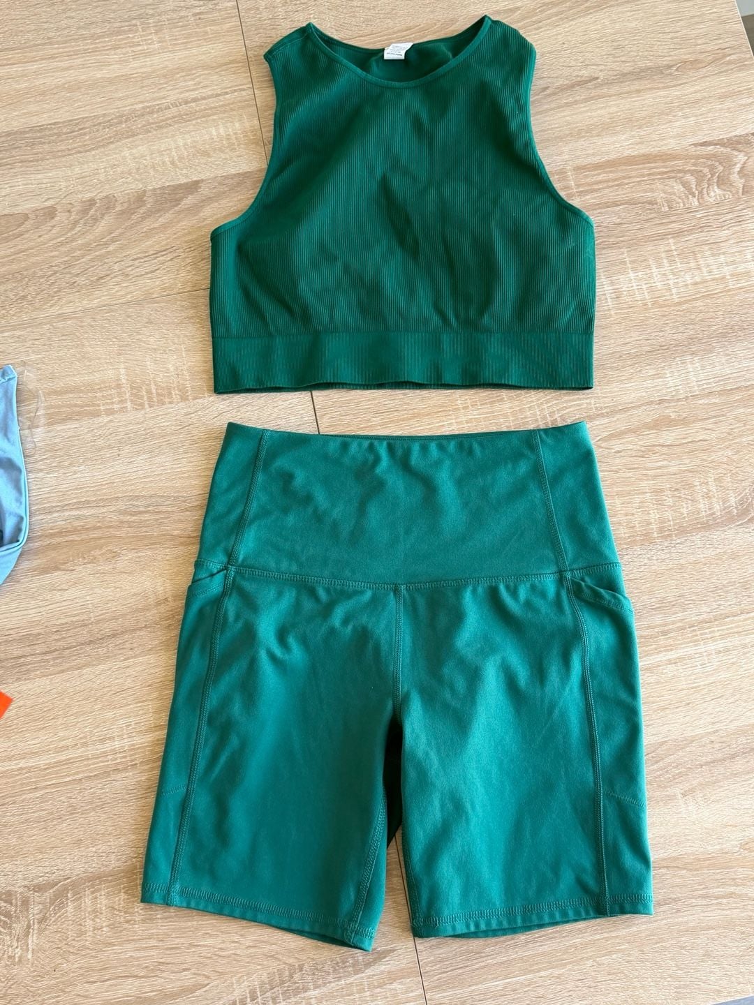 DSG Women's High-Rise 7" Bike Shorts and Ribbed Active Crop Top Workout Set 20