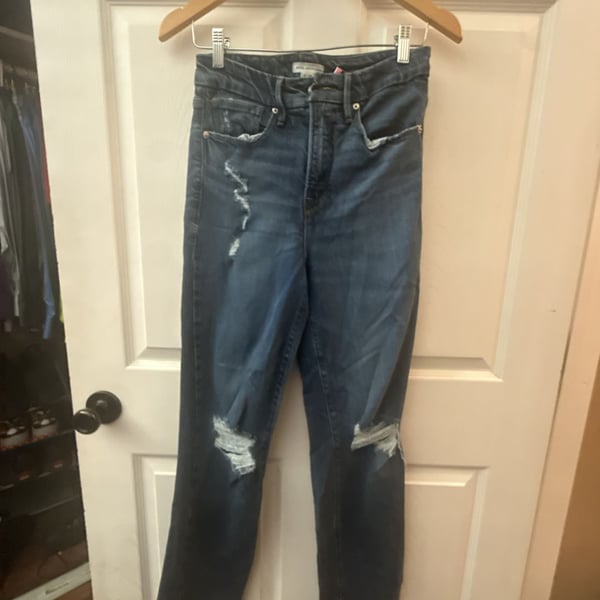 Good American Good Legs High Rise Distressed Straight Jeans Size 2/26