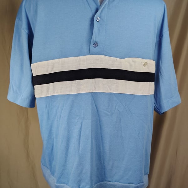 Vintage Grandpacore, Bowler shirt Crossbow Blue Banded Bottom Pocket Polo Shirt