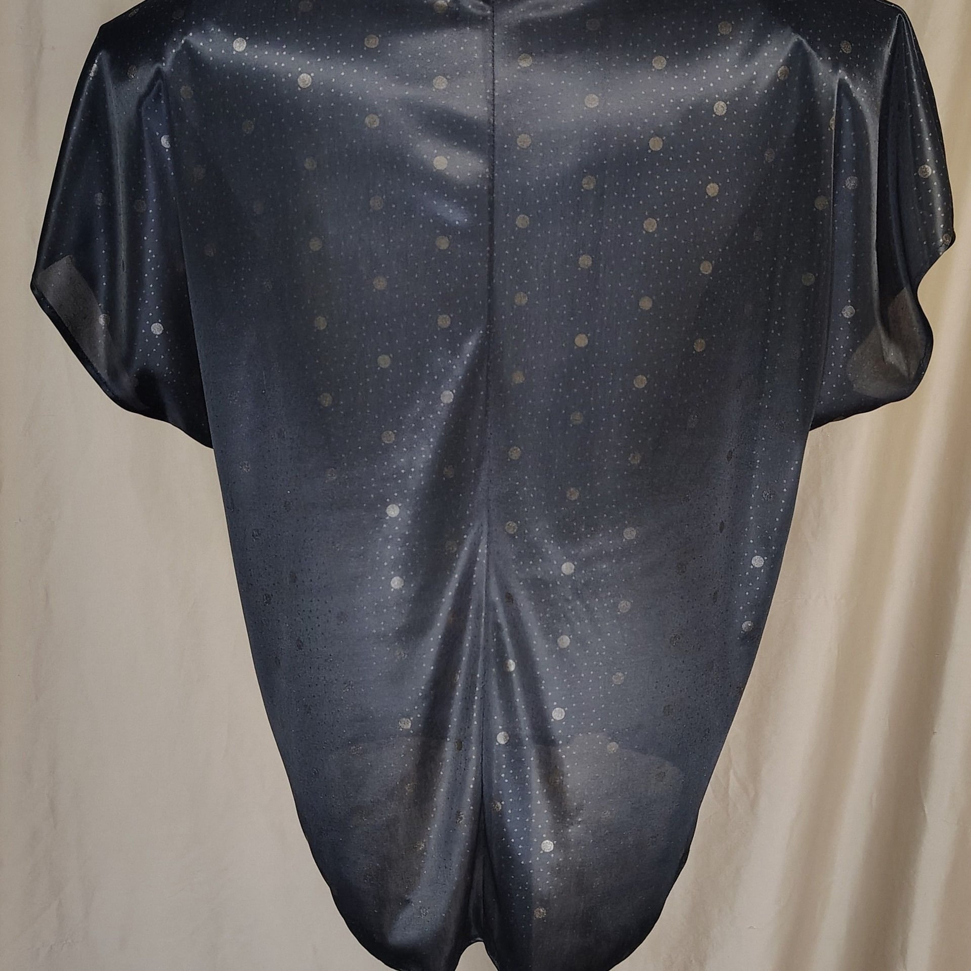 Vintage, Whimsigoth TR Bentley Black with gold Polka Dot Satin Texture Blouse, L 6