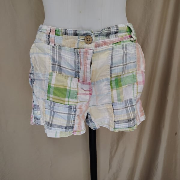Preppy, beach, vacation Patchwork Plaid Tailor Vintage Kate Cabana Madras Shorts Size 4