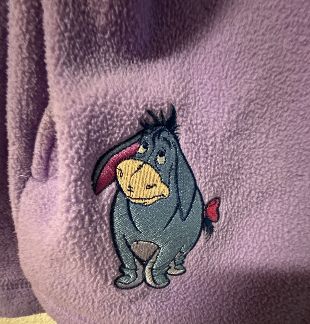 Disney Direct Winnie the Pooh Eeyore Embroidered Purple Quarter Zip Fleece Pullover 2