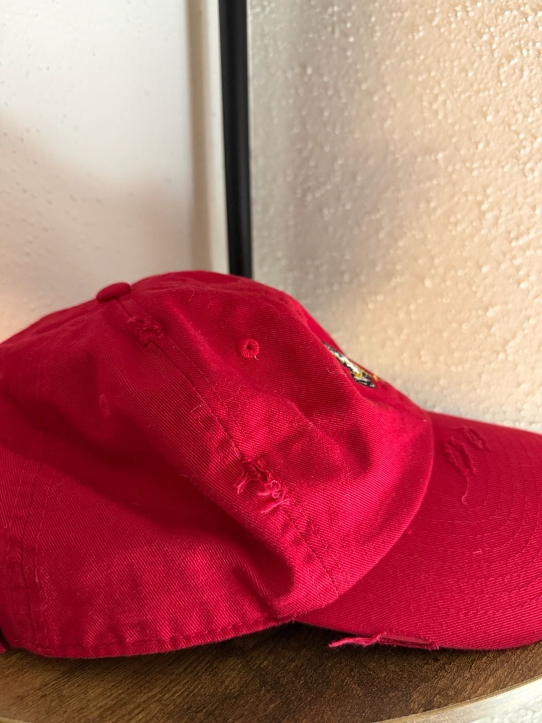 KBETHOS Red Distressed Praying Hands Rosary Dad Hat 3