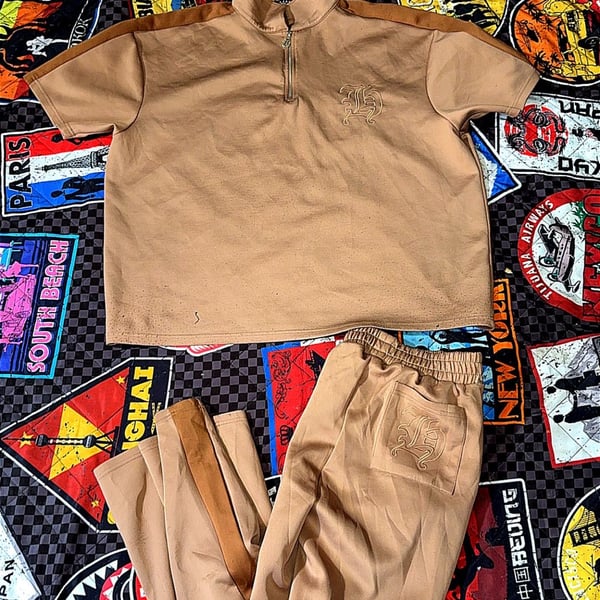 Brown Oversize Quarter-Zip Short Sleeve Tracksuit Set