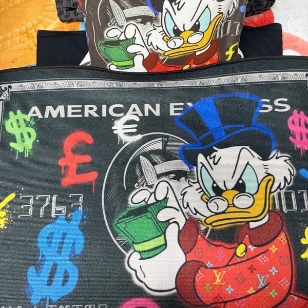 Scrooge McDuck Black American Express No Limit Money Rug and 2 small throw pillow cases 