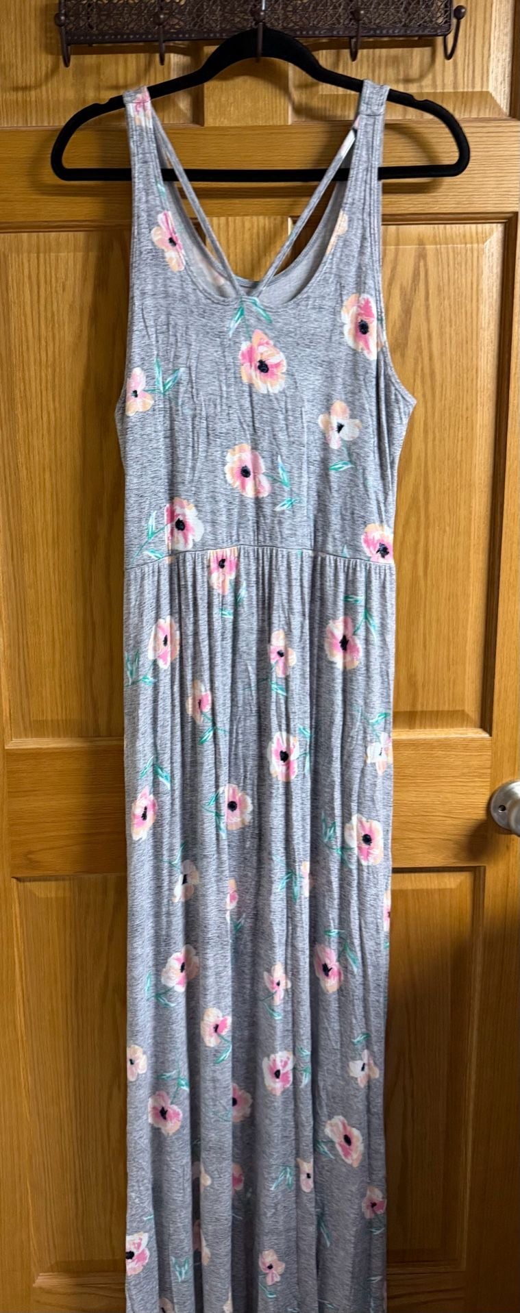 SO Floral Strappy Back Heather Grey Maxi Dress 5
