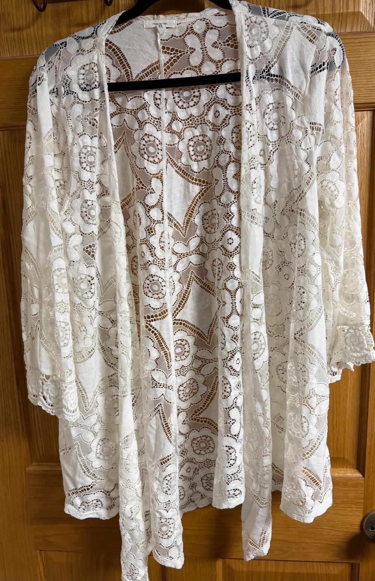 Maurices White Floral Lace Sheer Kimono Cardigan Cover-Up 2