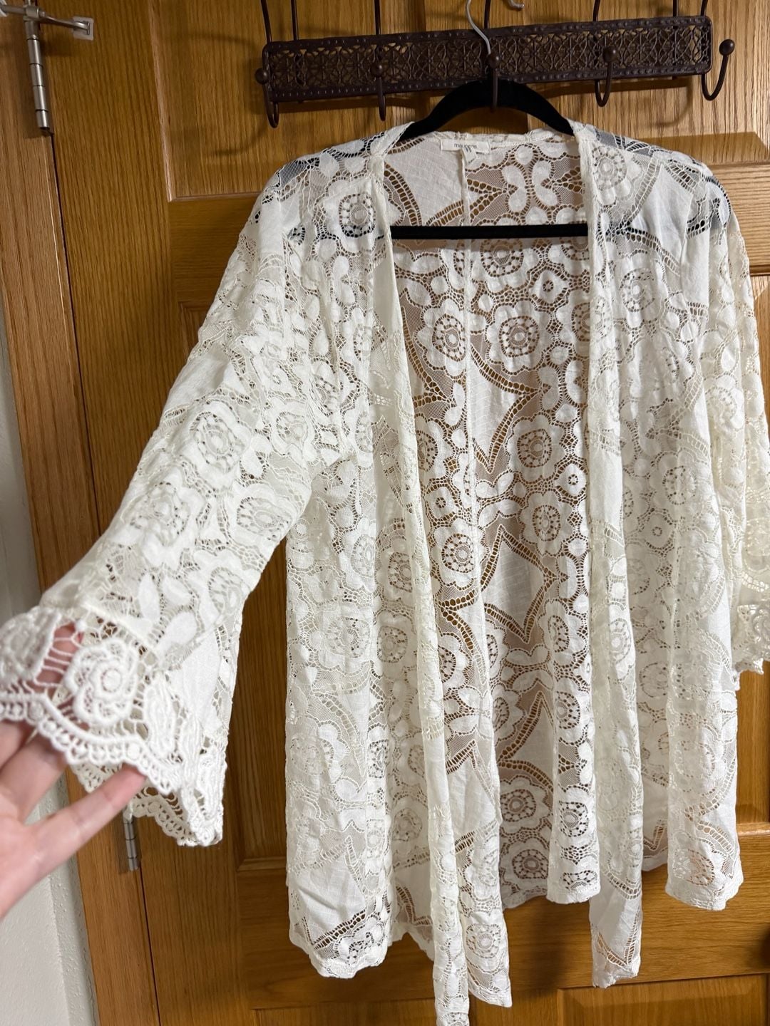 Maurices White Floral Lace Sheer Kimono Cardigan Cover-Up 4