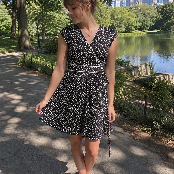 Jody California Vintage Polka Dot Wrap Style Midi Dress with Contrast Piping